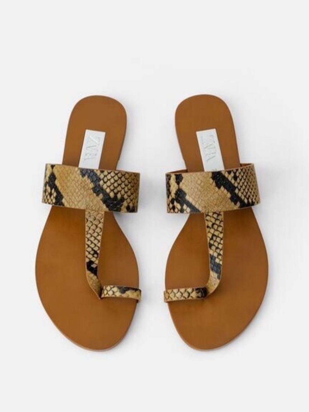 Zara Snake-Print Toe-Ring Sandals in Brown and Black